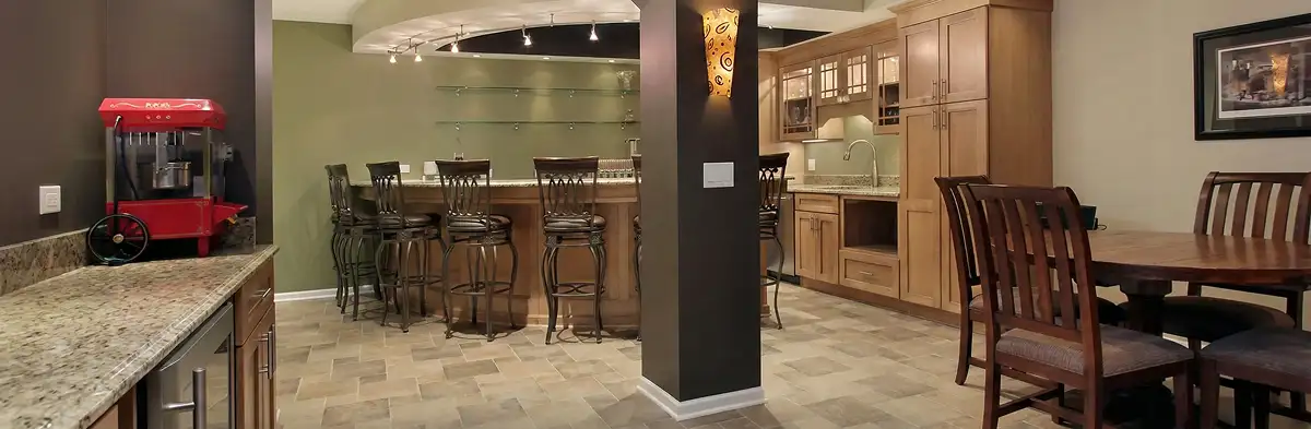 modern basement remodeling with custom finishes and open layout in a home in Albany, NY