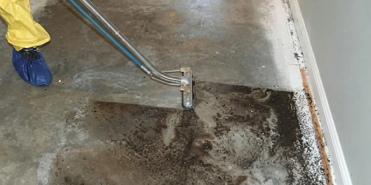 sewage removal technicians extracting contaminated wastewater from a residential floor in Albany, NY