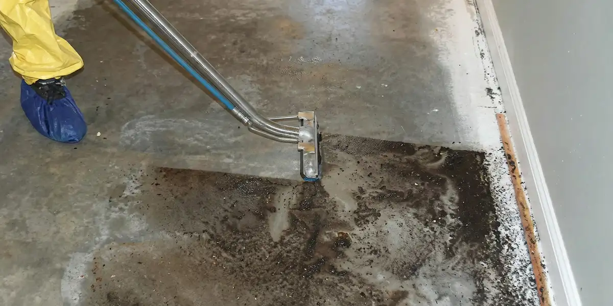 sewage removal technicians extracting contaminated wastewater from a residential floor in Albany, NY