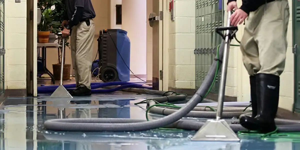 water damage restoration technicians performing professional water extraction inside a property in Albany, NY